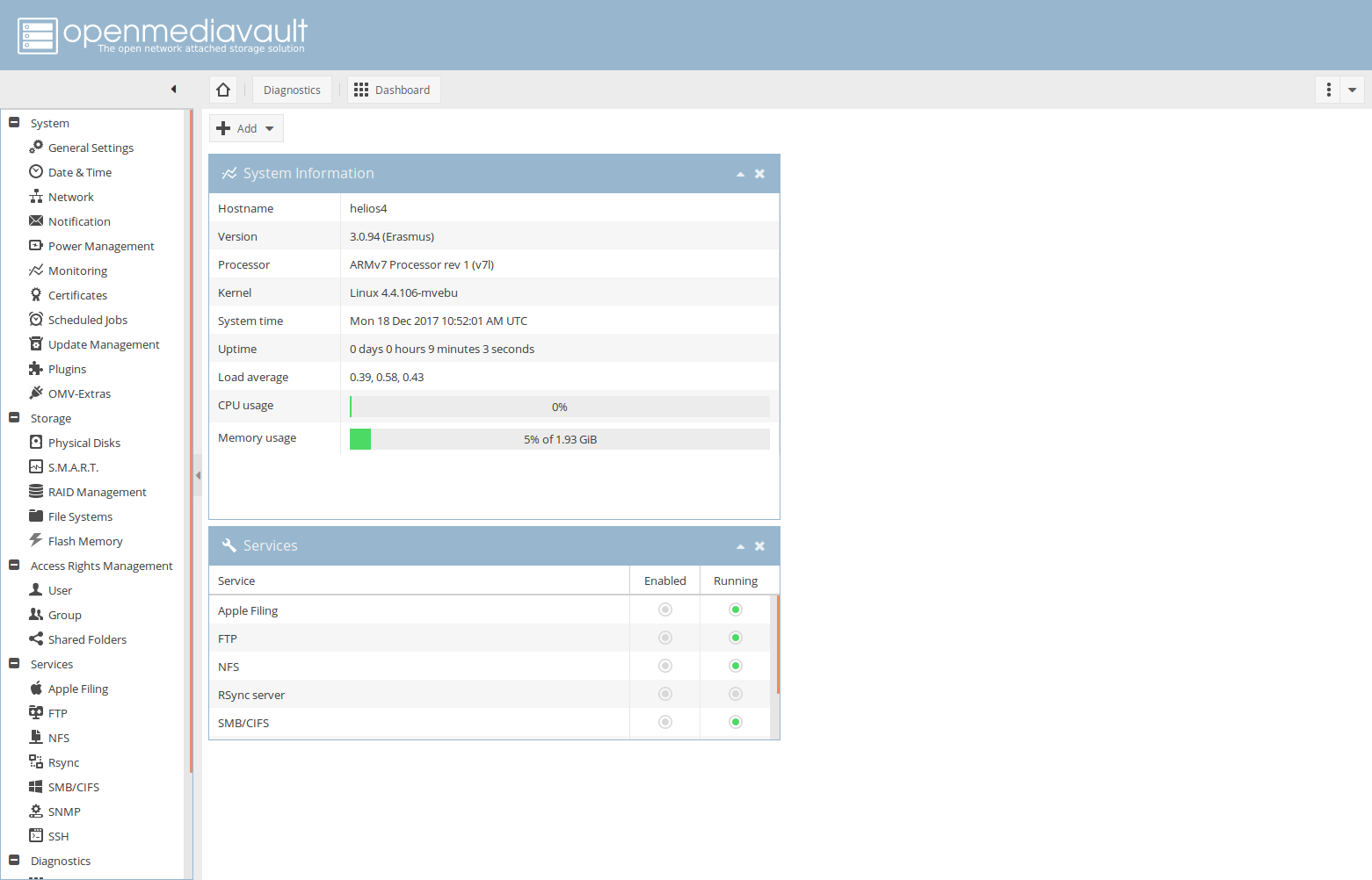 !OMV Dashboard