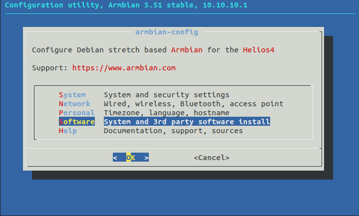 !armbian-config Main Menu